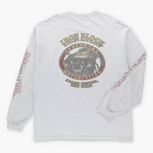 HARLEY DAVIDSON "Legendary Motorcycles" Adams Center New York Grey Long Sleeve Tee USA Made (XXL TALL)