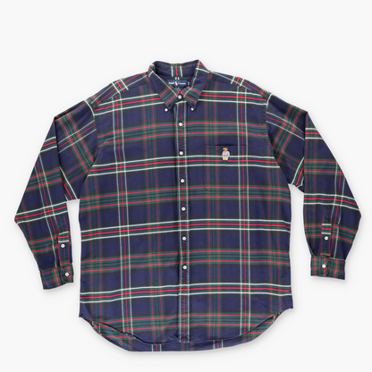 RALPH LAUREN 'Blake' Plaid Bear Embroidered Button Up Long Sleeve Shirt (XL)