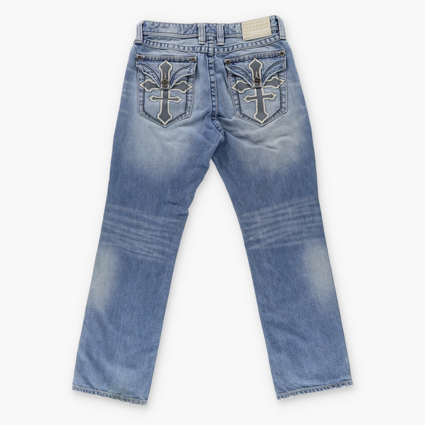 AFFLICTION Y2K Cross Back Pocket 'Regular' Fit Light Wash Denim Jeans (32)