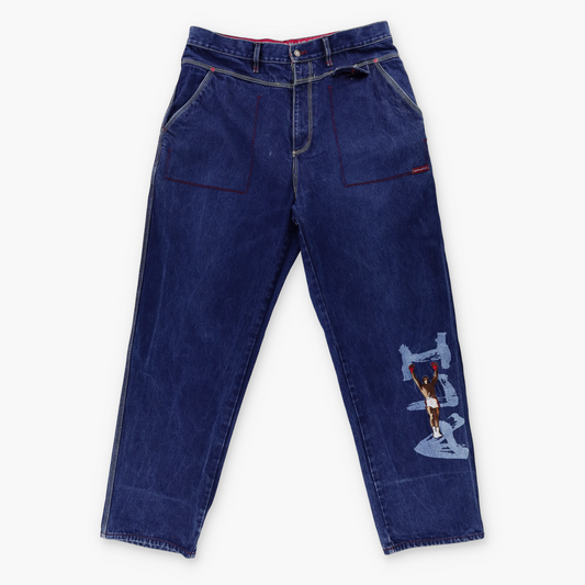 PLATINUM FUBU X MUHAMMAD ALI Embroidered Boxing Dark Wash Jeans (40)
