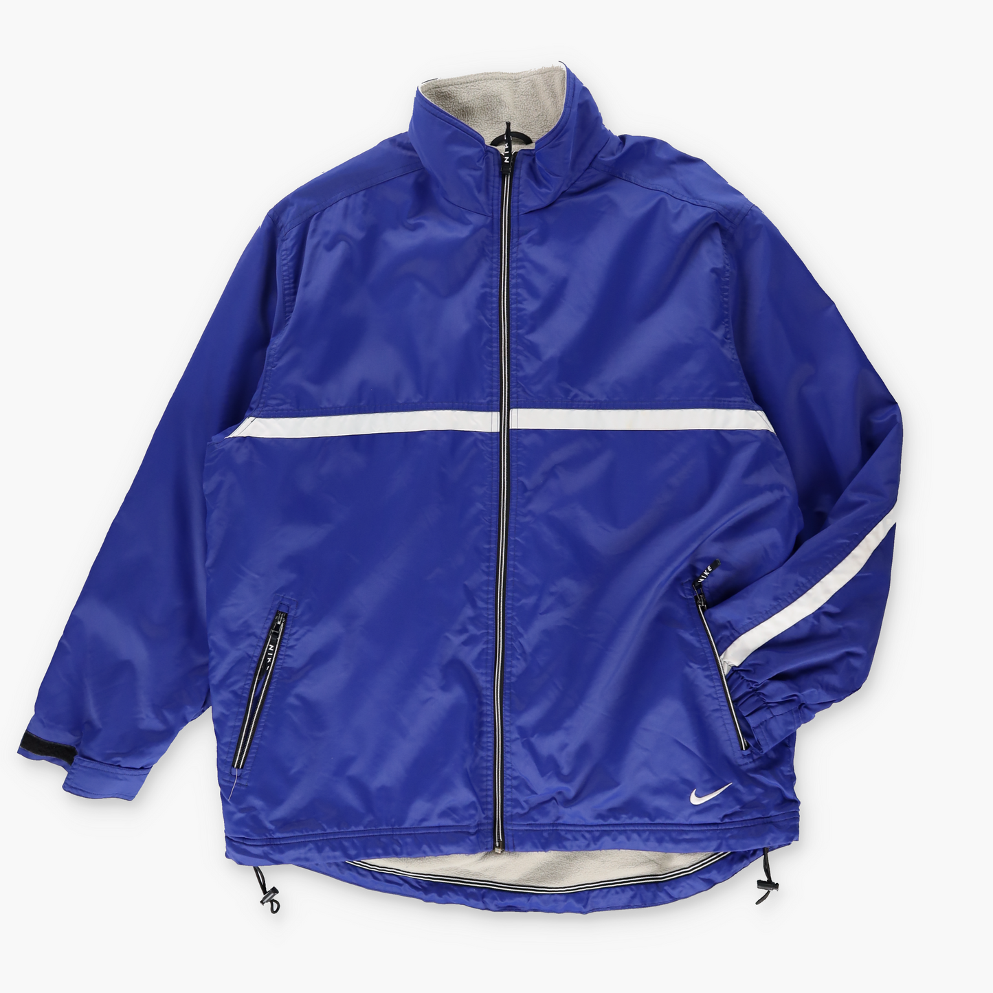 NIKE Fleece Lined Embroidered Swoosh Navy & White Zip Up Windbreaker Jacket (L)