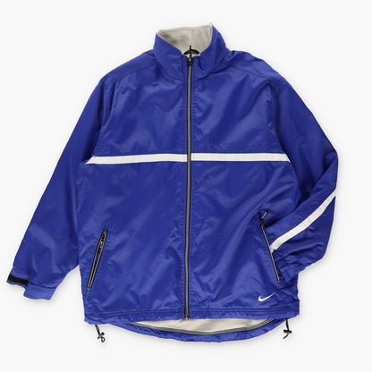 NIKE Fleece Lined Embroidered Swoosh Navy & White Zip Up Windbreaker Jacket (L)