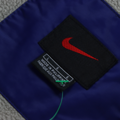 NIKE Fleece Lined Embroidered Swoosh Navy & White Zip Up Windbreaker Jacket (L)