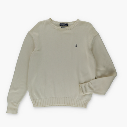 RALPH LAUREN POLO Embroidered Logo Cream & Navy Knit Sweatshirt (L)