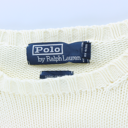 RALPH LAUREN POLO Embroidered Logo Cream & Navy Knit Sweatshirt (L)