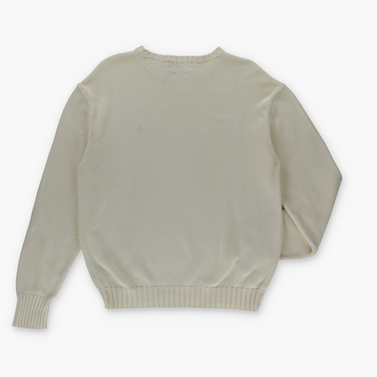 RALPH LAUREN POLO Embroidered Logo Cream & Navy Knit Sweatshirt (L)