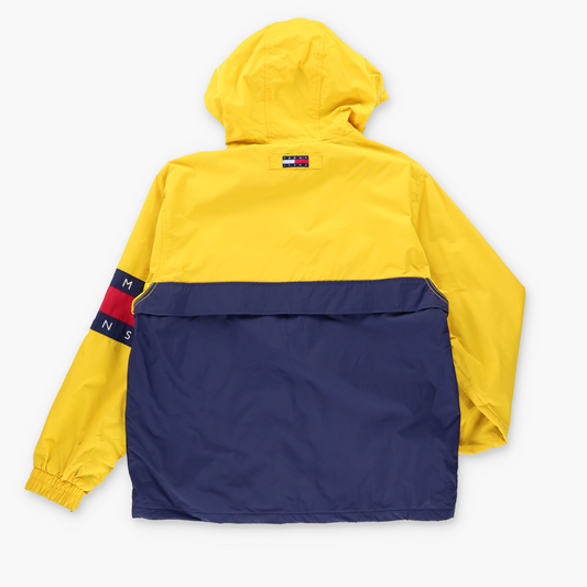 TOMMY HILFIGER Colour Blocked Logo Yellow & Navy Pullover Windbreaker Jacket (L)
