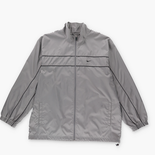 NIKE Small Embroidered Swoosh Grey Black Detailing Zip-Up Windbreaker Jacket (XXL)