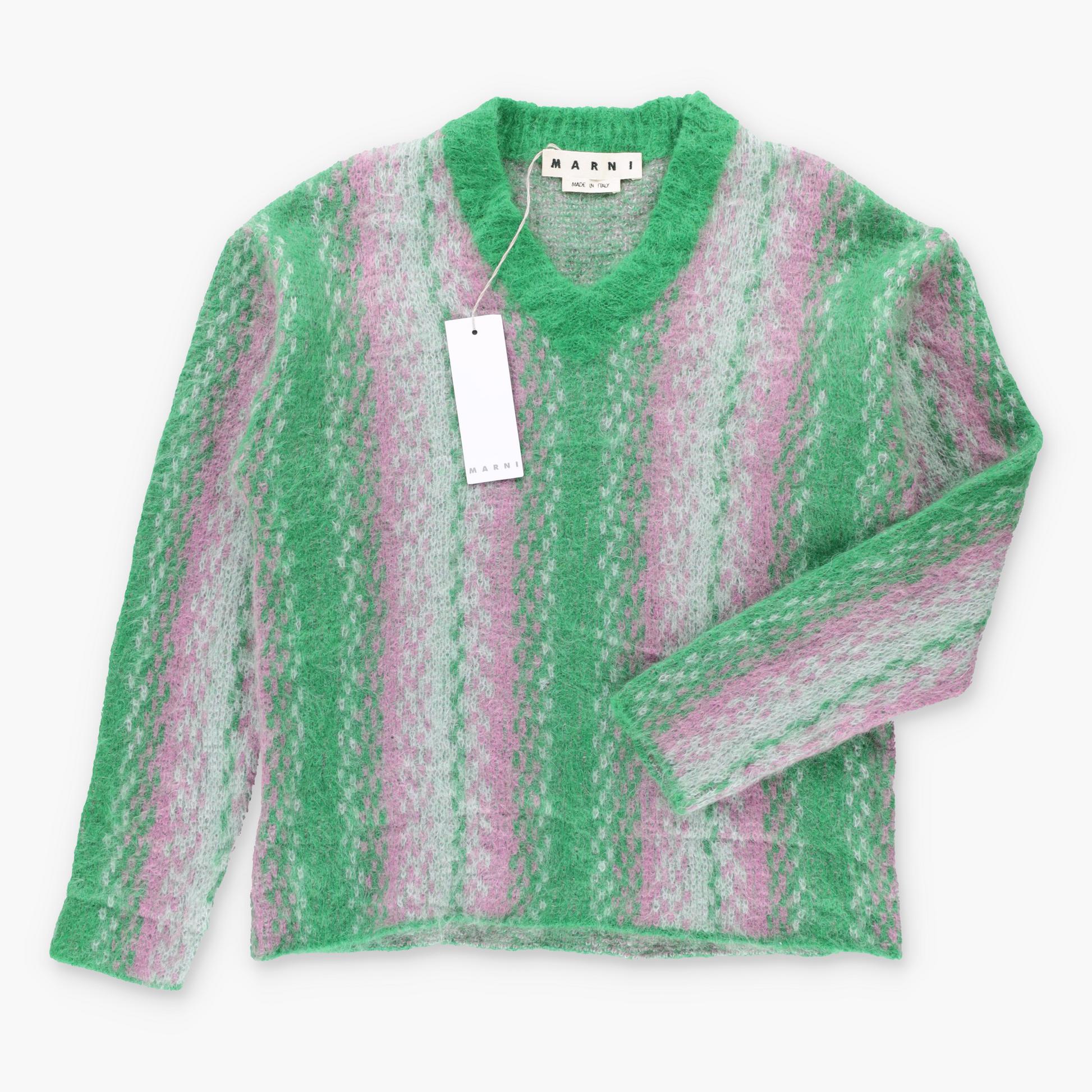 Vintage MARNI Pink & Green Mohair Stripe Italian Made Sweater With Original Tag (L) ***COCO Vintage Sole Melbourne