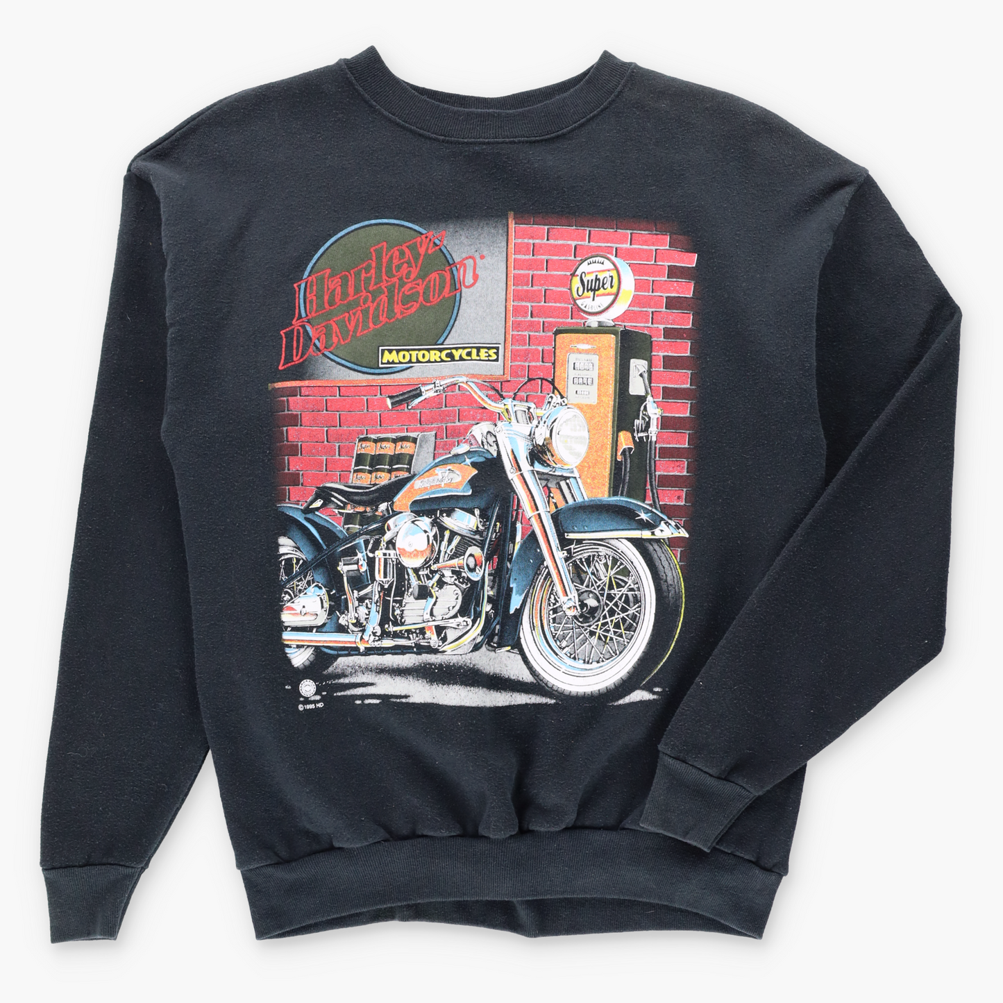 Vintage 1995 HARLEY DAVIDSON Motorcycle Gas Station USA Made Black Sweatshirt (M) ***COCO Vintage Sole Melbourne