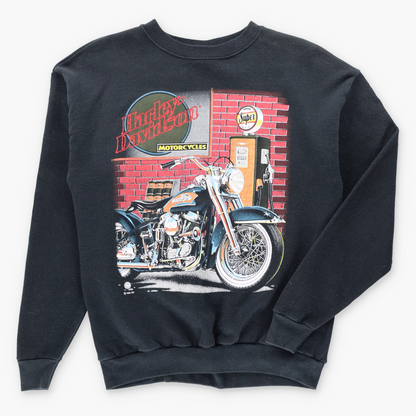 Vintage 1995 HARLEY DAVIDSON Motorcycle Gas Station USA Made Black Sweatshirt (M) ***COCO Vintage Sole Melbourne