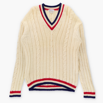 Vintage BULLOCK & JONES Italian Made Cream Wool Cable Knit V-Neck Sweater (L TALL) ***COCO Vintage Sole Melbourne