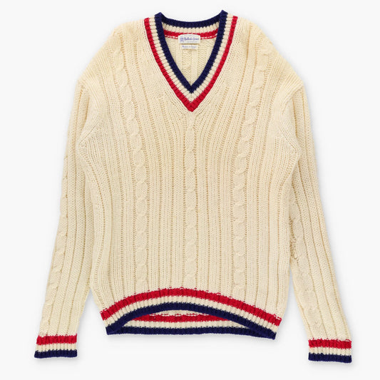 Vintage BULLOCK & JONES Italian Made Cream Wool Cable Knit V-Neck Sweater (L TALL) ***COCO Vintage Sole Melbourne