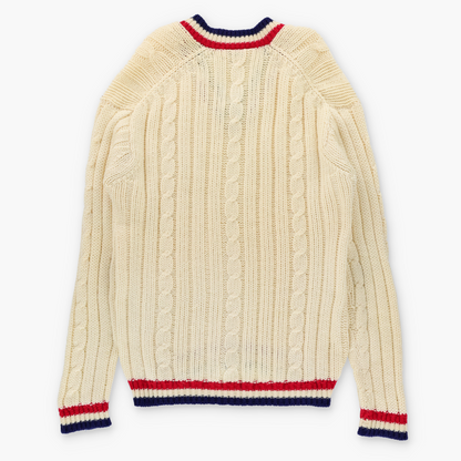 Vintage BULLOCK & JONES Italian Made Cream Wool Cable Knit V-Neck Sweater (L TALL) ***COCO Vintage Sole Melbourne
