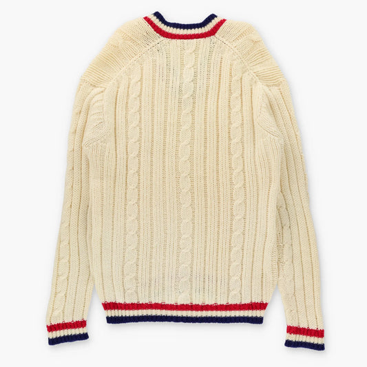 Vintage BULLOCK & JONES Italian Made Cream Wool Cable Knit V-Neck Sweater (L TALL) ***COCO Vintage Sole Melbourne