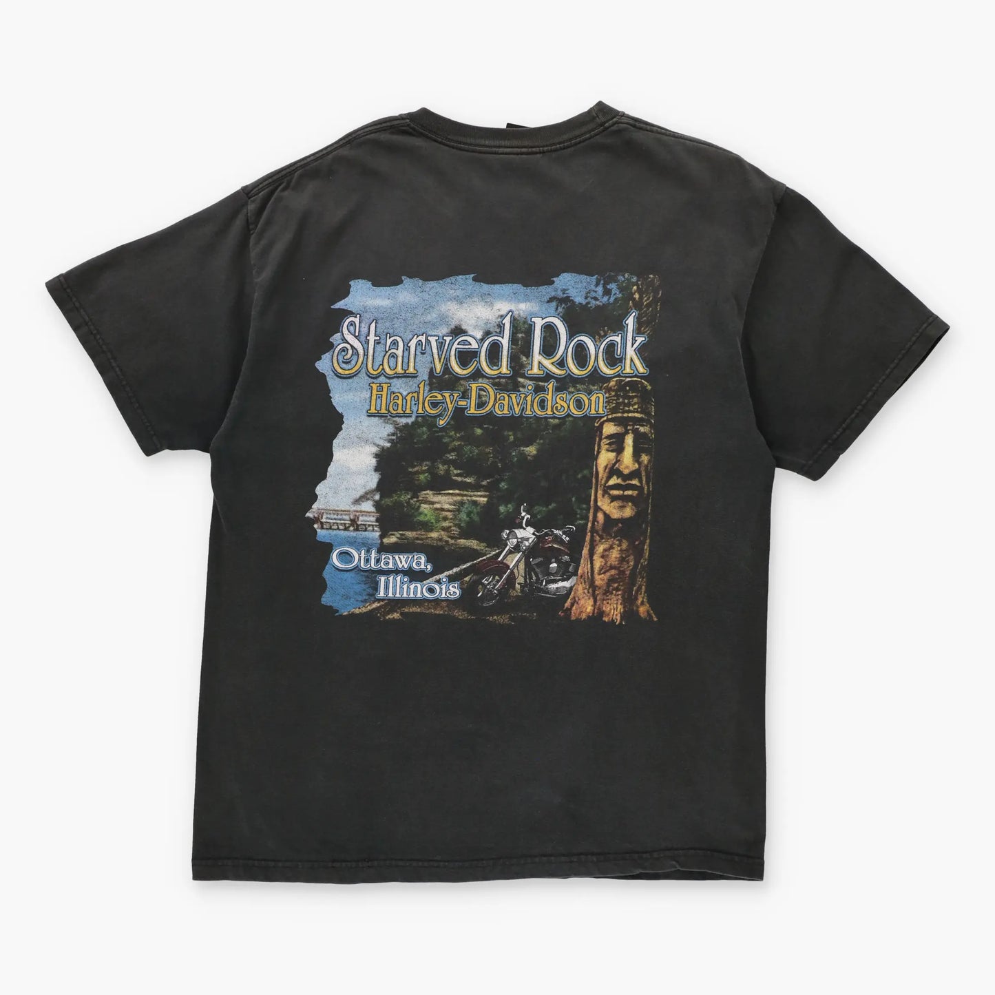 HARLEY DAVIDSON Rust Metal Logo 'Starved Rock' USA Made T-Shirt (M-L) - Vintage Sole Melbourne