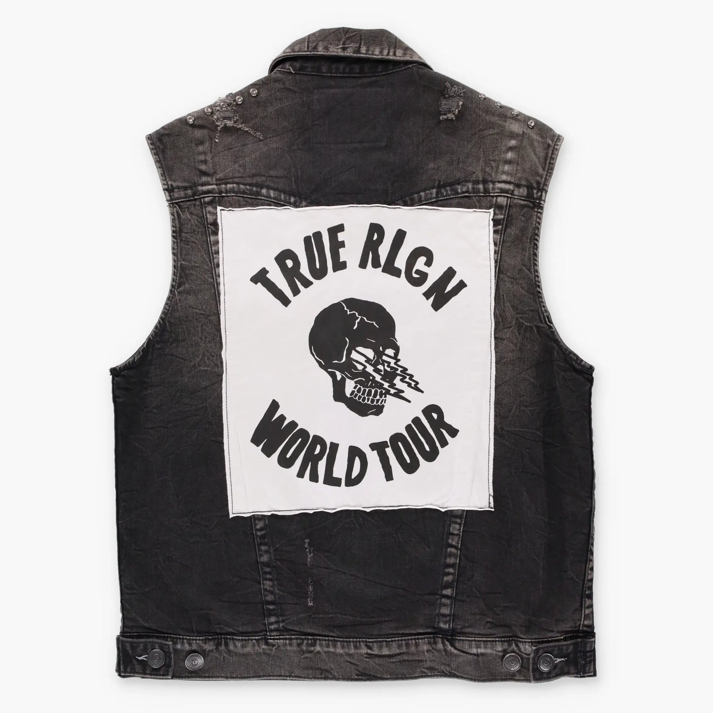 TRUE RELIGION World Tour Distressed Black Denim 'Jimmy' Vest (L) ***COCO Vintage Sole Melbourne