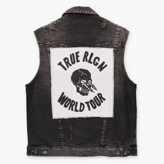 TRUE RELIGION World Tour Distressed Black Denim 'Jimmy' Vest (L) ***COCO Vintage Sole Melbourne