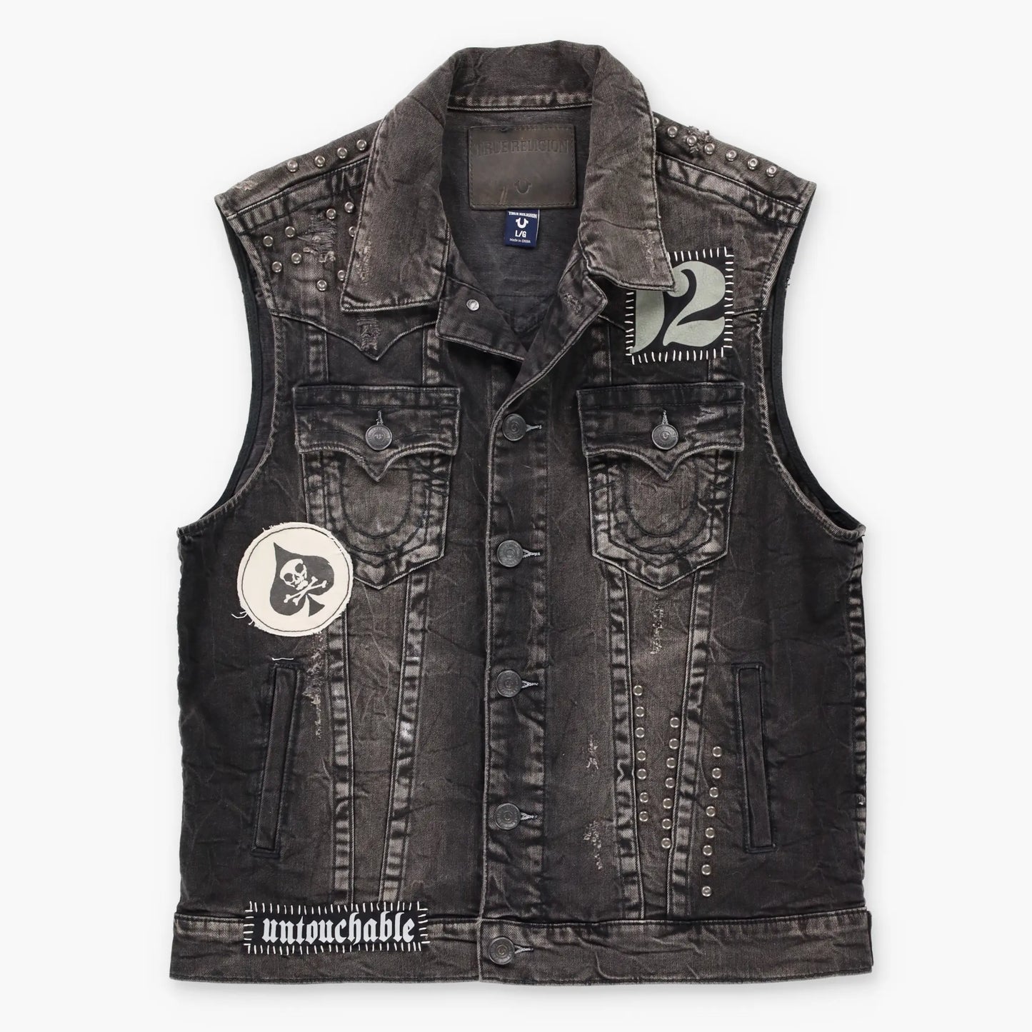 TRUE RELIGION World Tour Distressed Black Denim 'Jimmy' Vest (L) ***COCO Vintage Sole Melbourne