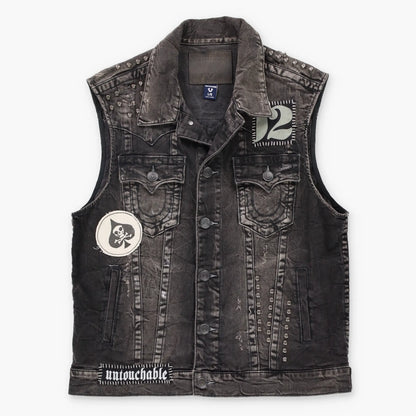 TRUE RELIGION World Tour Distressed Black Denim 'Jimmy' Vest (L) ***COCO Vintage Sole Melbourne