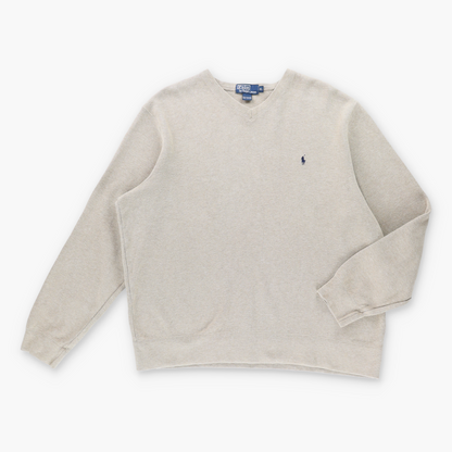 Vintage POLO RALPH LAUREN Embroidered Beige V-Neck Sweater (XL) Vintage Sole Melbourne