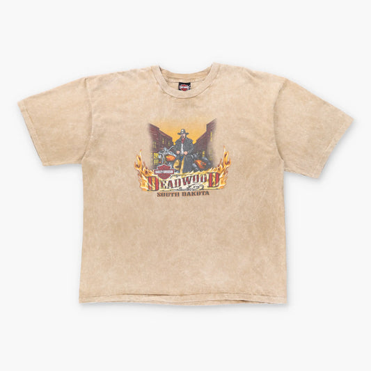 Vintage HARLEY DAVIDSON 'Deadwood' Cowboy Flame Motorcycle T-Shirt (XXL)