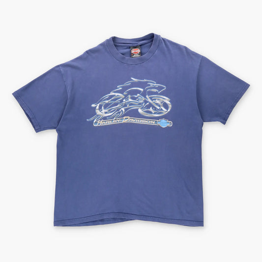 Vintage HARLEY DAVIDSON Eagle Motorcycle Texas USA Made Blue T-Shirt (XL)
