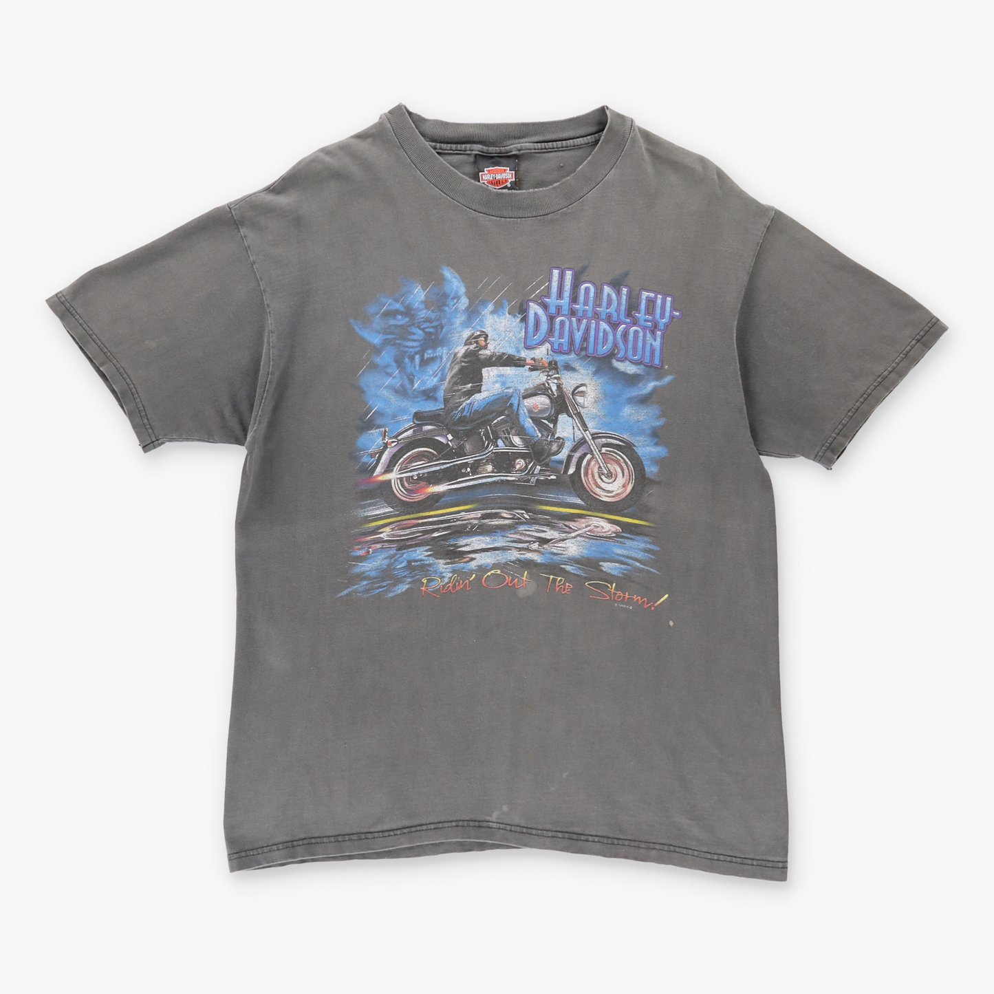 Vintage HARLEY DAVIDSON 'Ridin Out The Storm' Faded Motorcycle T-Shirt (M-L) Vintage Sole Melbourne