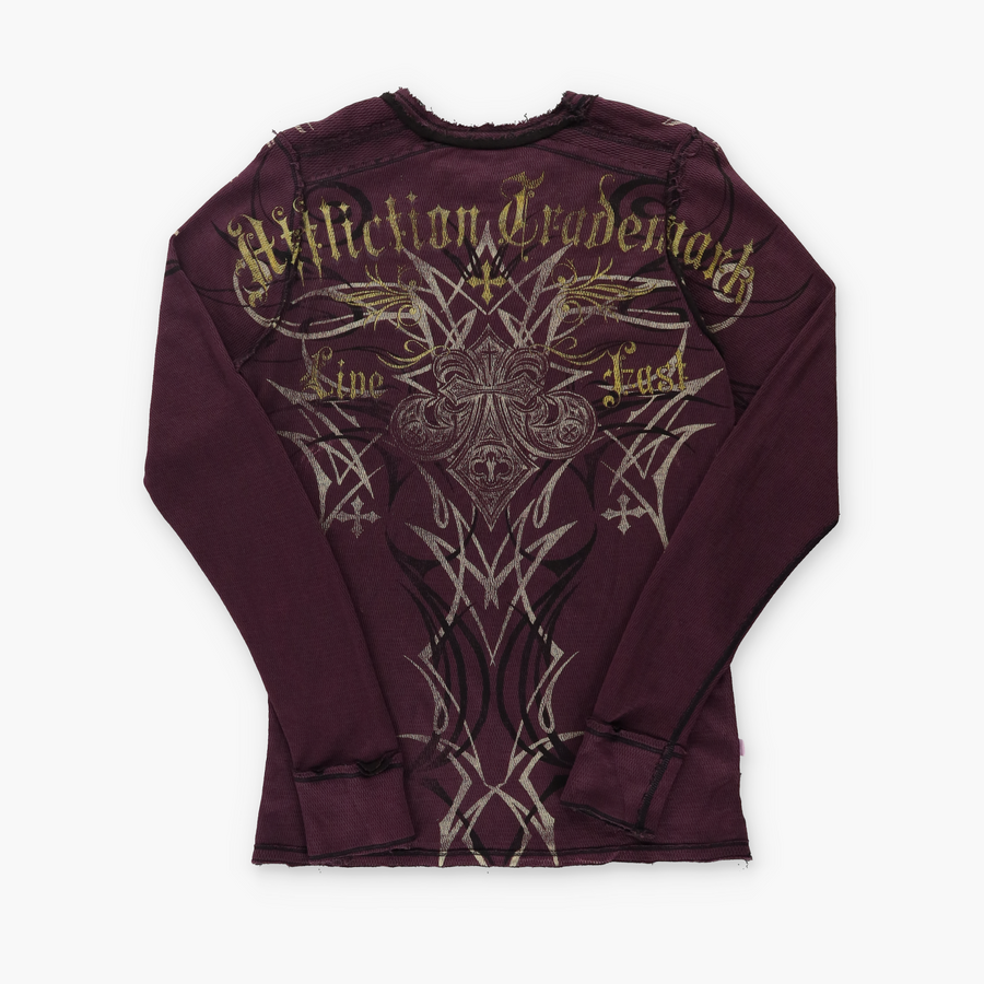 AFFLICTION Reversable Y2K "Bound For Glory" Mesh Long Sleeve Top (M)