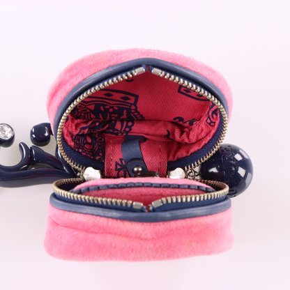 JUICY COUTURE Embroidered Pink & Navy Small Velour Jewellery Box Charm Pouch