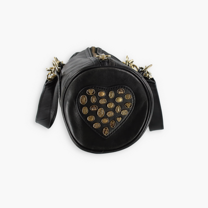 JUICY COUTURE Gold Charm Embellished Black Leather Barrel Bag