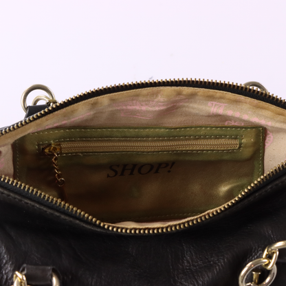 JUICY COUTURE Gold Charm Embellished Black Leather Barrel Bag