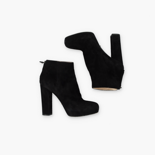 PRADA Black Suede Back-Zip Ankle Bootie Block Heels (8)