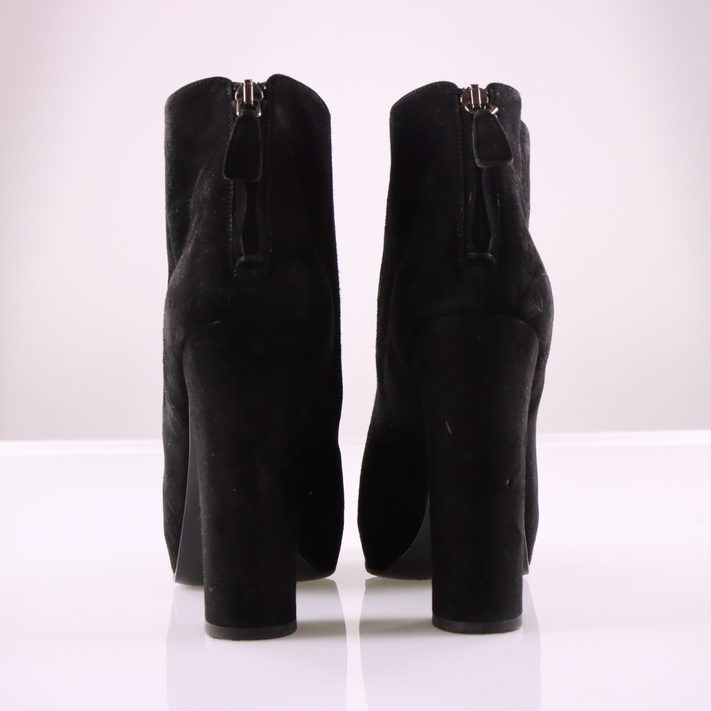 PRADA Black Suede Back-Zip Ankle Bootie Block Heels (8)