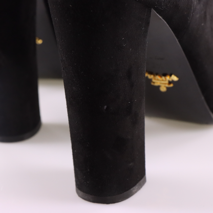 PRADA Black Suede Back-Zip Ankle Bootie Block Heels (8)