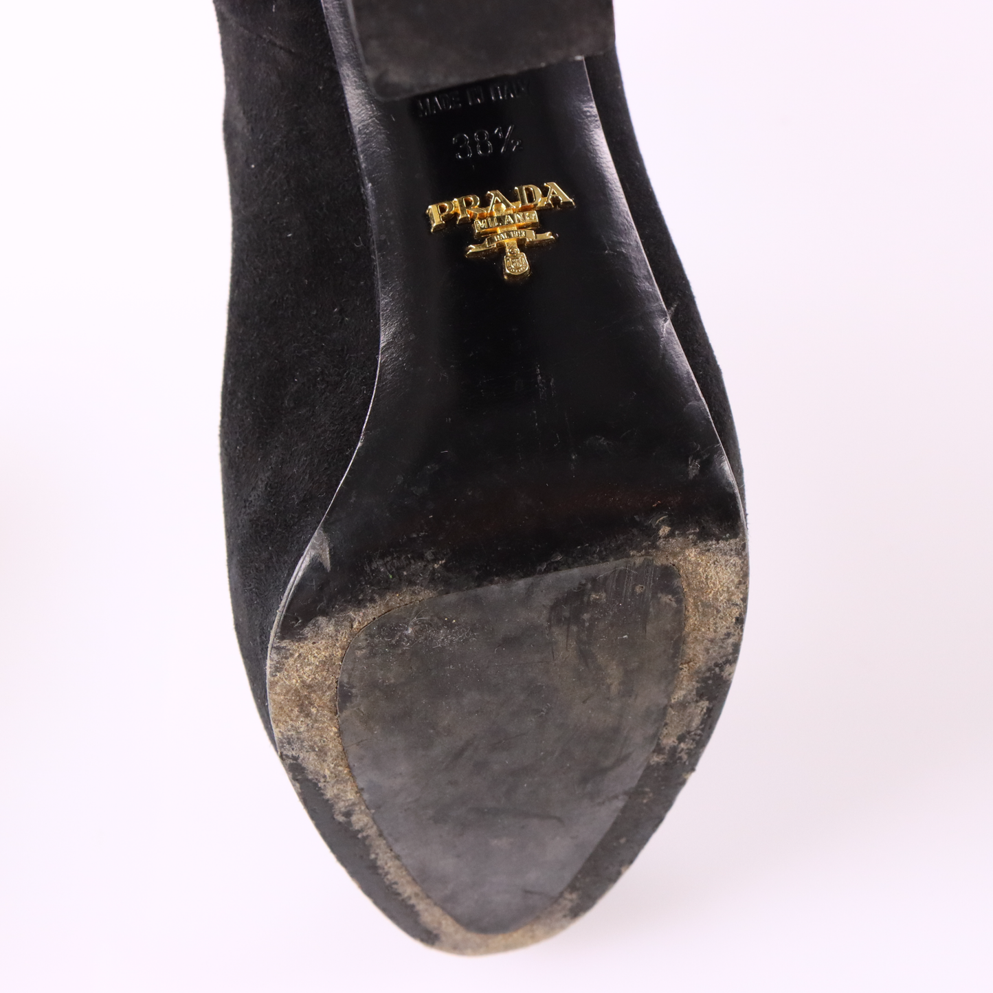 PRADA Black Suede Back-Zip Ankle Bootie Block Heels (8)