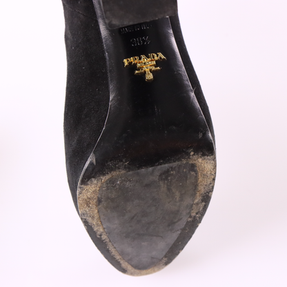 PRADA Black Suede Back-Zip Ankle Bootie Block Heels (8)