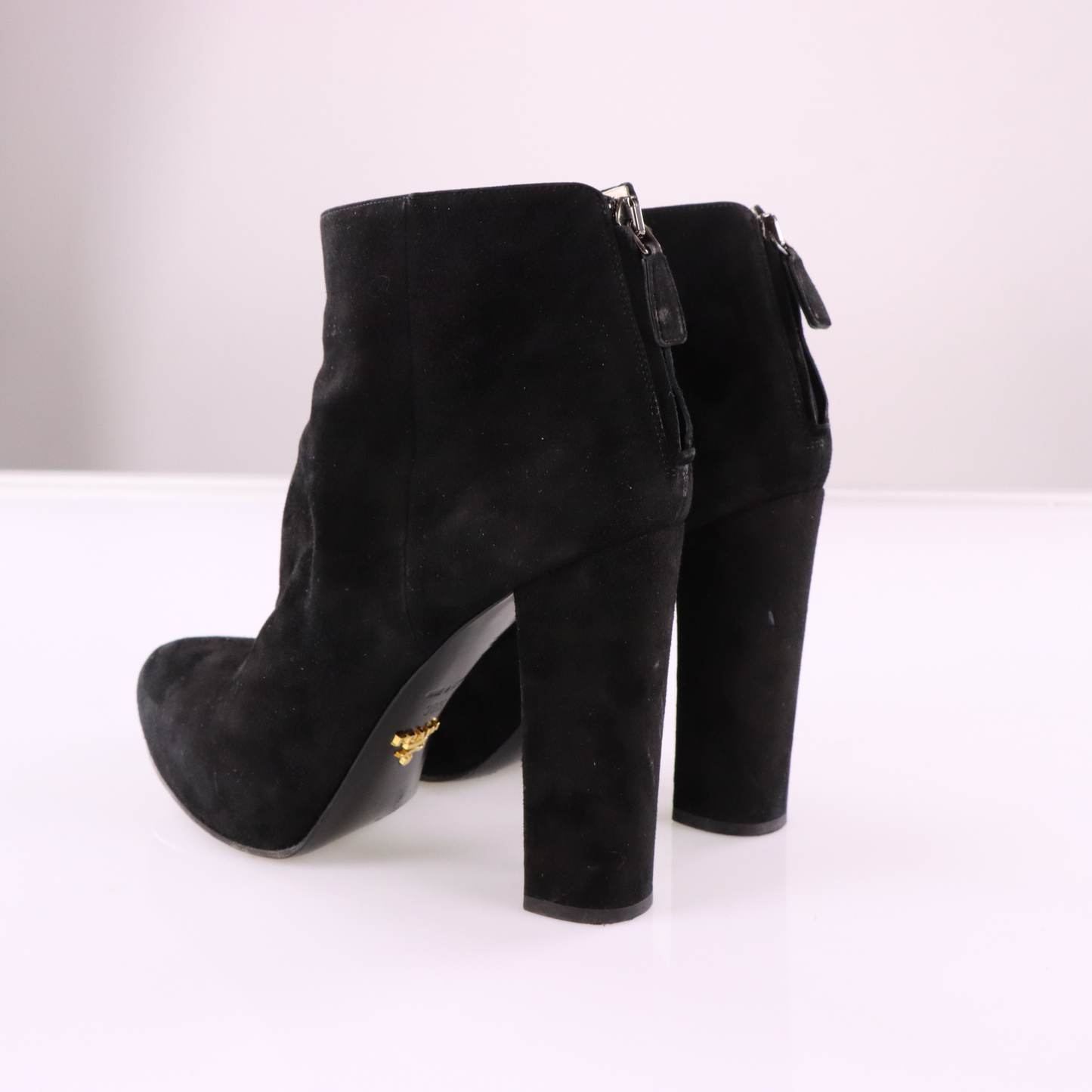 PRADA Black Suede Back-Zip Ankle Bootie Block Heels (8)
