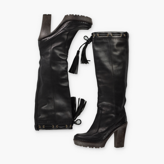YVES SAINT LAURENT Italian Made Black Tassel Low Heel Boots (9.5)