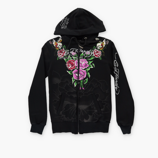 ED HARDY Christian Audigier Y2K Graphic Crystal Zip Up Sweatshirt (XS-S)