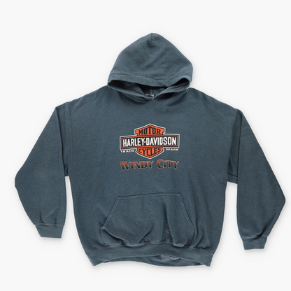 HARLEY DAVIDSON Al Capone Graphic 'Windy City' Chicago Illinois Hooded Sweatshirt (L)