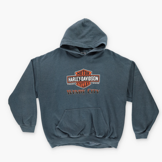 HARLEY DAVIDSON Al Capone Graphic 'Windy City' Chicago Illinois Hooded Sweatshirt (L)