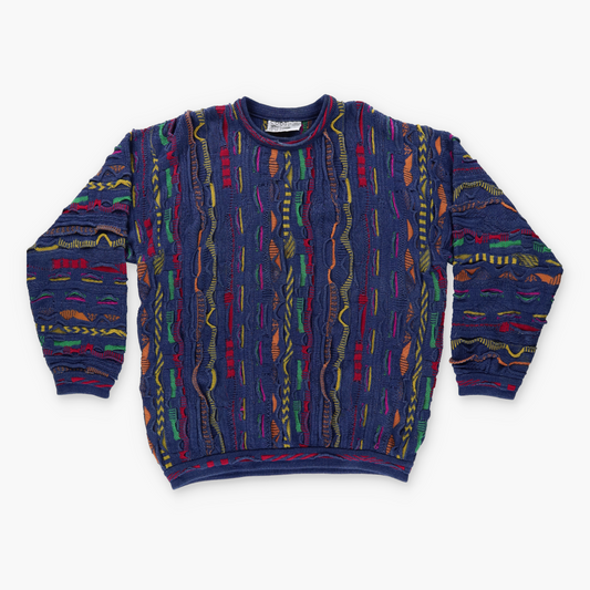 COOGI 90s Australian Made Blue Multicoloured Knit Sweater (XL-XXL)