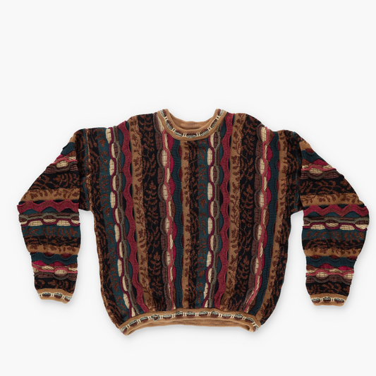 TUNDRA Coogi Style Brown Multicoloured Canada Made Knit Sweater (L)