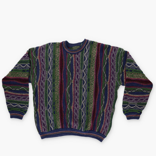 CROFT & BARROW Coogi Style Cool Tone Multicoloured Knit Sweater (XL)