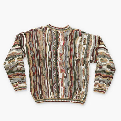 TUNDRA Coogi Style Brown Tone Multicoloured Canada Made Knit Sweater (L)