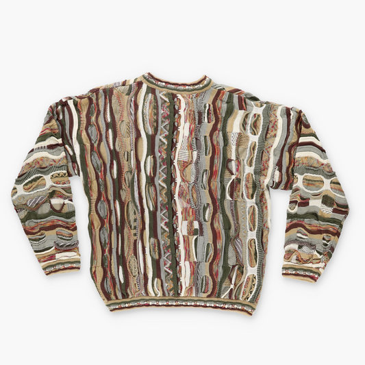 TUNDRA Coogi Style Brown Tone Multicoloured Canada Made Knit Sweater (L)