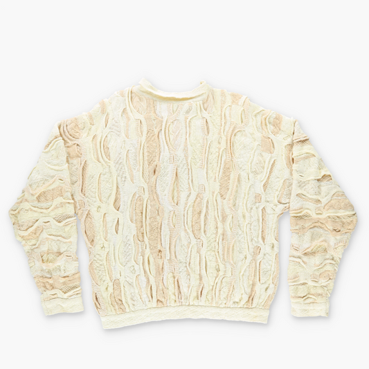 COOGI Classic Australian Made Cream & Tan 1/4 Button Knit Sweater (XL)