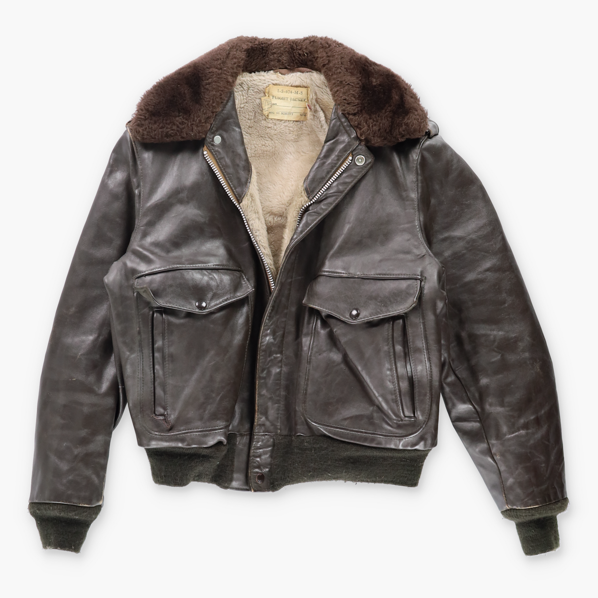 Vintage SCHOTT I.S.674.M.S Brown Leather Flight Jacket *Aubs Vintage Sole Melbourne