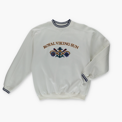 ROYAL VIKING SUN Embroidered Anchor Cruise Cream Sweatshirt (L)